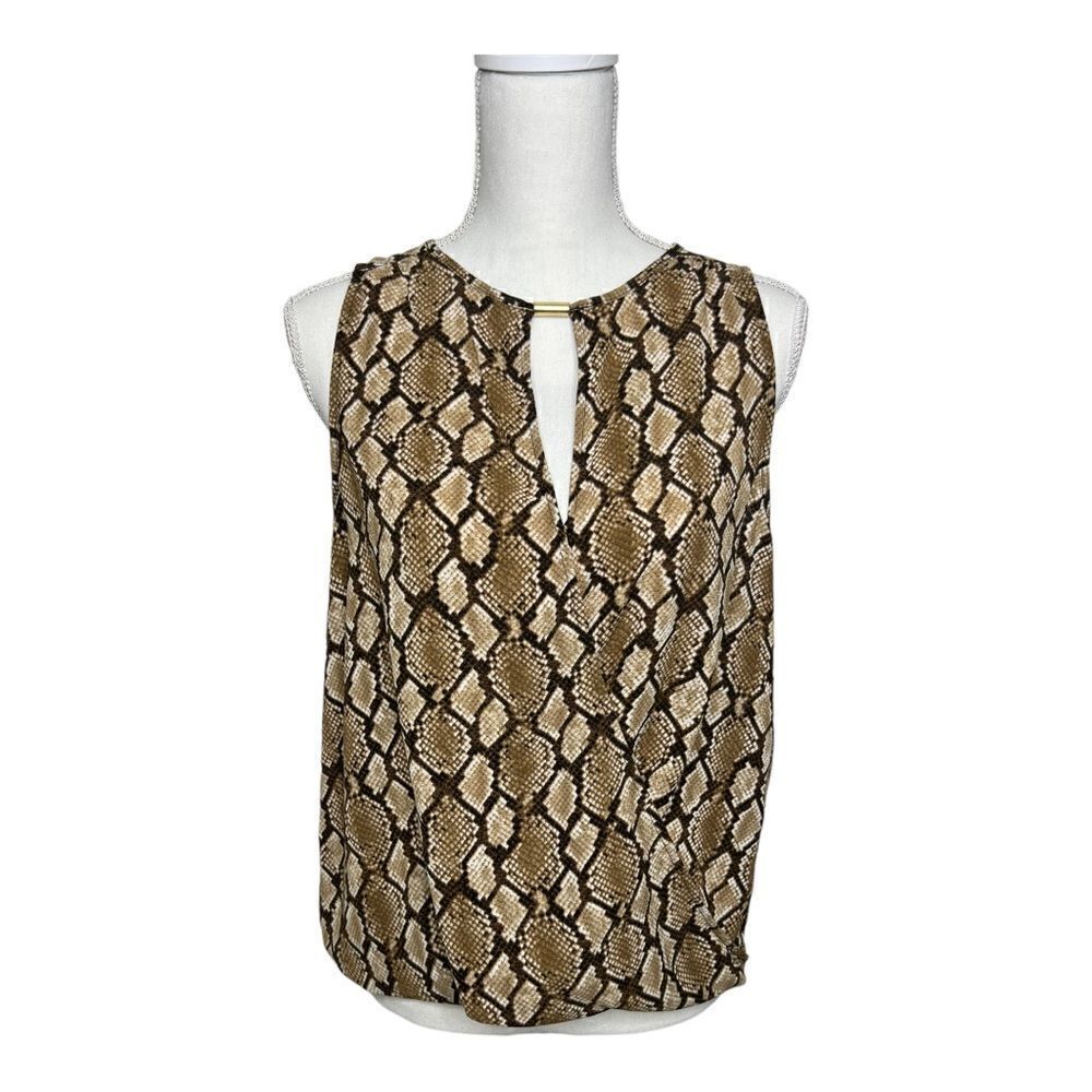 MICHAEL KORS Brown Snake Print Sleeveless Blouse. Size Small
